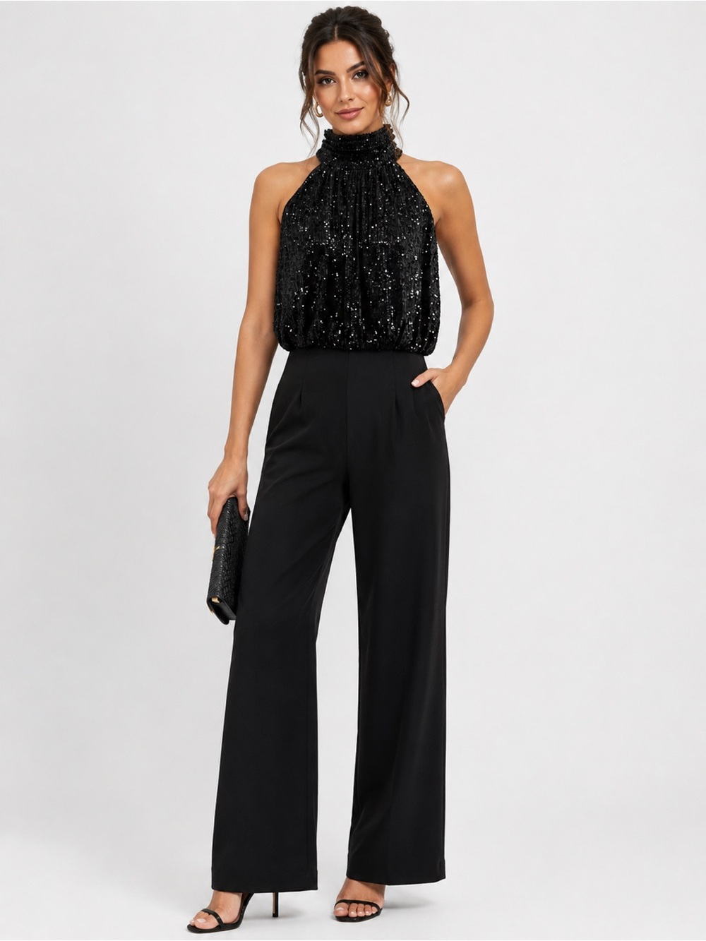 Eliza J Sequined Mock Neck Jumpsuit Size 2